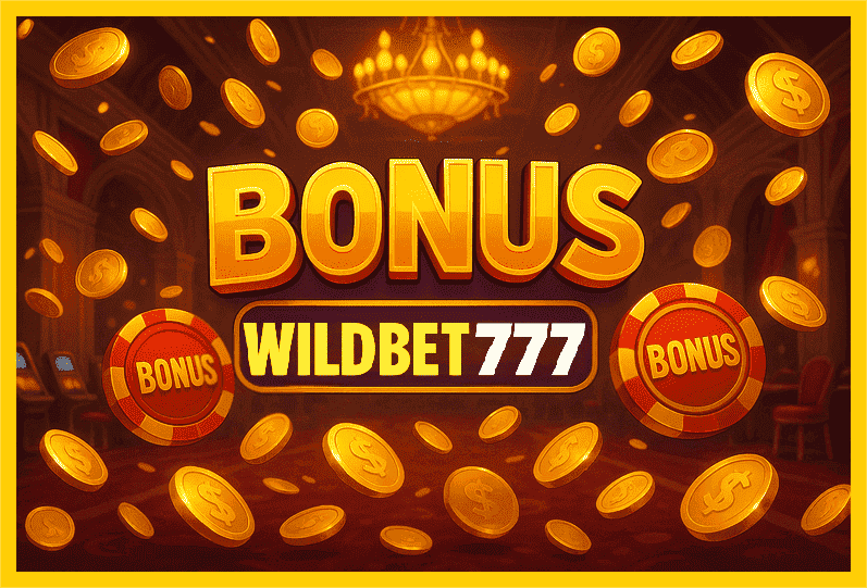 Imagem promovendo bônus WILDBET777 com recompensas imperdíveis.